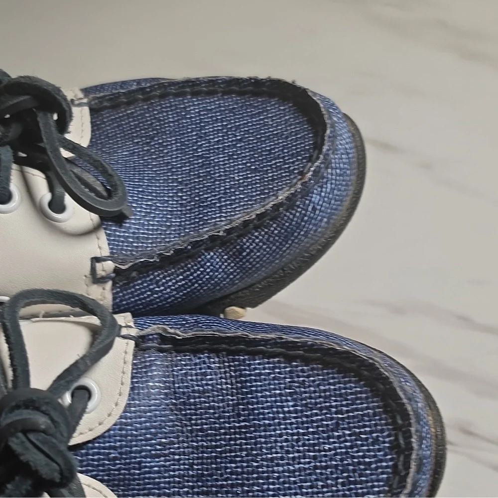 Golfstream Blue White Leather Boat Shoes Men's US 9 Lace-Up Comfort Casual